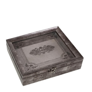 ΚΟΥΤΙ ΠΟΛΥΡΕΖ. ΜΕ ΓΥΑΛΙΝΟ ΚΑΠ. ΑΣΗΜΙ ΣΧΕΔΙΟ 30x26x6εκ - MAF221