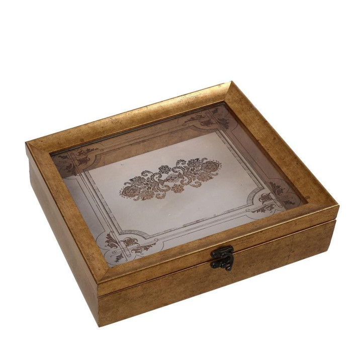 ΚΟΥΤΙ ΠΟΛΥΡΕΖ. ΜΕ ΓΥΑΛΙΝΟ ΚΑΠ. ΧΡΥΣΟ ΣΧΕΔΙΟ 30x26x6εκ - MAF222