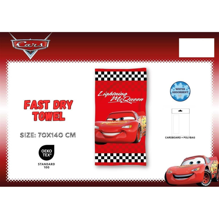 Πετσέτα Θαλάσσης Quick Dry Disney Home Cars 21 70X140 Red 100%