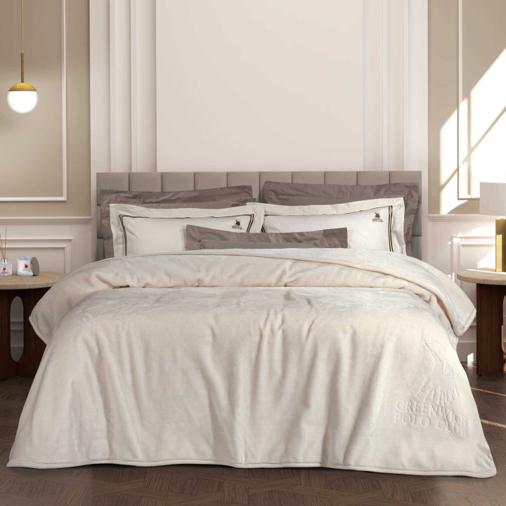 3441 ΚΟΥΒΕΡΤΑ VELOUR ΜΟΝΗ ΕΚΡΟΥ GREENWICH POLO CLUB